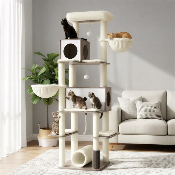 Kattställning, 60x60x197 cm, greige, flerplans kattmöbel