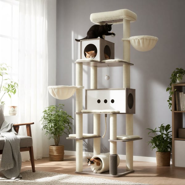 Kattställning, 60x60x197 cm, greige, flerplans kattmöbel