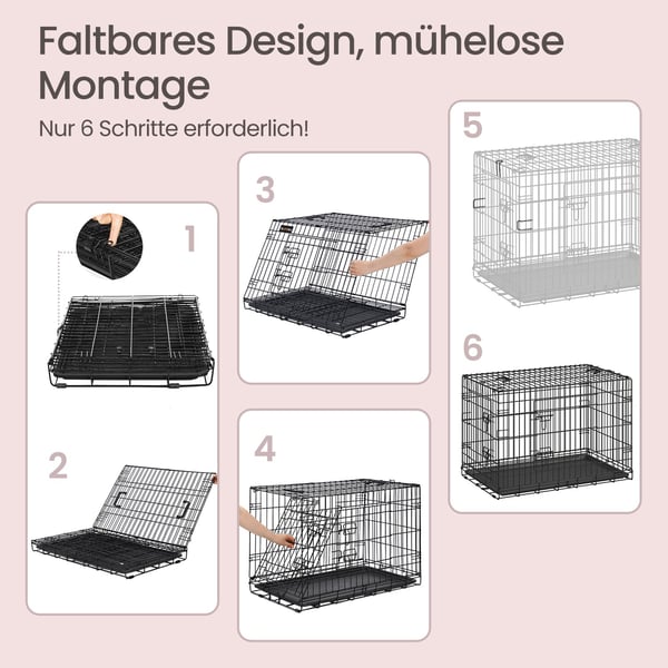 Hundebur, Sammenleggbart Hundebur, 122x74,5x80,5 cm, Svart