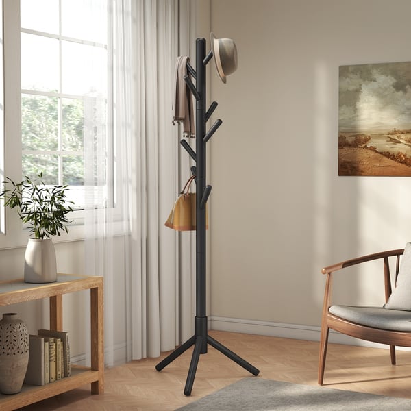 Knagerække, Massivt Træ, Trædesign, 47x47x175 cm, Sort