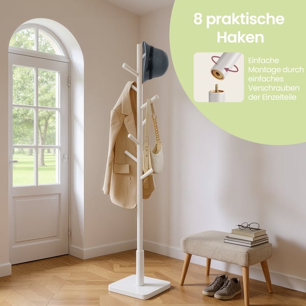 Stumtjener, Massivt tre, Tredesign, 30x30x175 cm, Hvit
