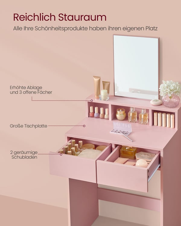 Sminkbord, 40x60x127 cm, Rosa