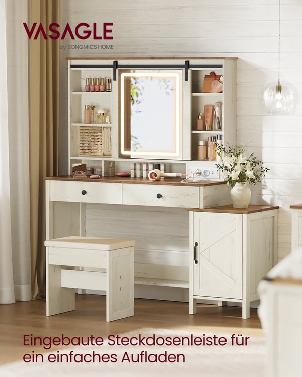 Sminkbord med spegel och belysning, 40x125x147 cm, vit
