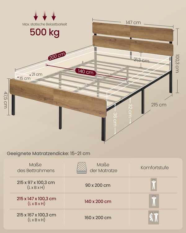Sengeramme, 215x147x100,3 cm, Brun