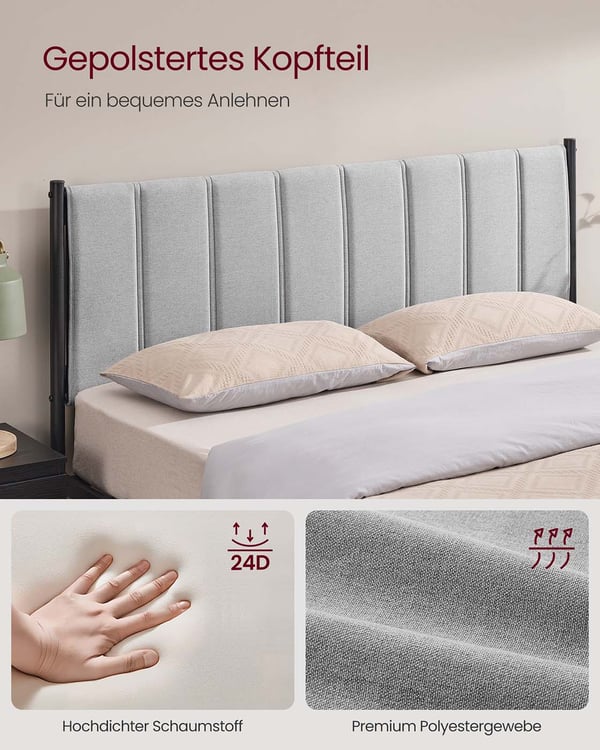Dobbelt Sengeramme, 207x161,5x104 cm, Grå
