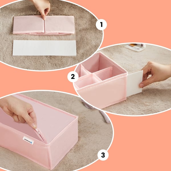 Oppbevaringsboks sett, 8 deler, 32x32x10 cm, rosa