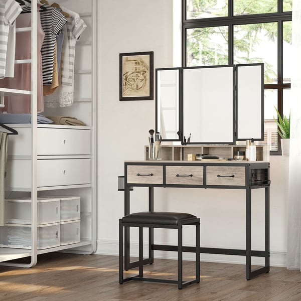 Meikkipöytä, 90x40x141 cm, harmaanbeige