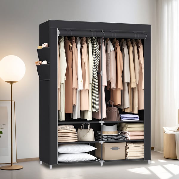 Stoffgarderobe, 45x127x176 cm, Svart