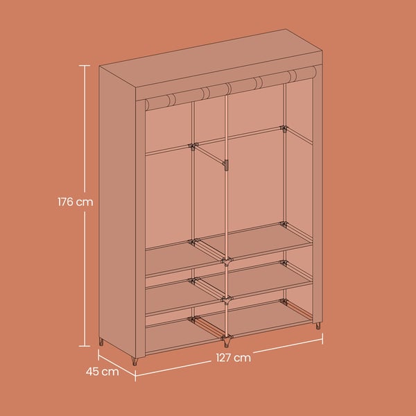 Stoffgarderobe, 45x127x176 cm, Svart