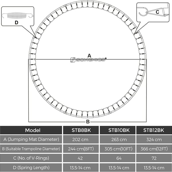 Trampolin Hoppebund, 202 cm Diameter, Sort