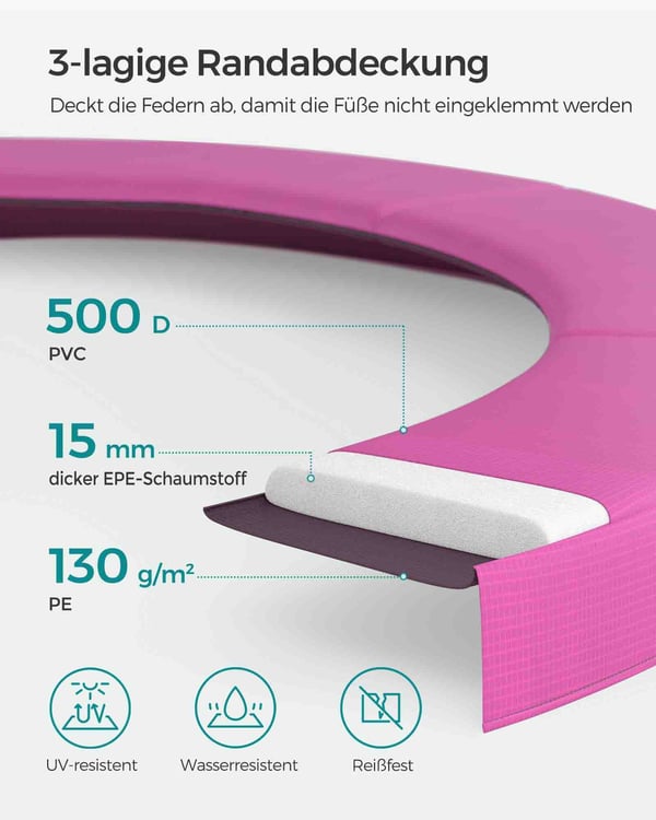 Trampolin för trädgård, 244 cm diameter, Rosa