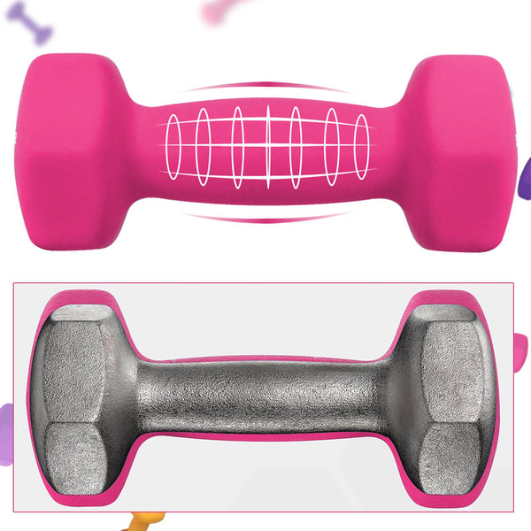 Dumbbellsett, sekskantet med stativ, 13.5x6.5x6 cm, 15x7x6.5 cm, 16x8x7.5 cm, gul