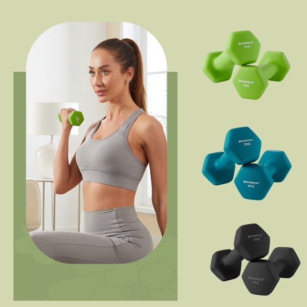 Håndvægt sæt, 2x1 kg 2x2 kg 2x3 kg, Limegrøn