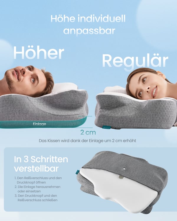 Ergonomisk kudde, 59x40 cm, vit-grå, memory foam