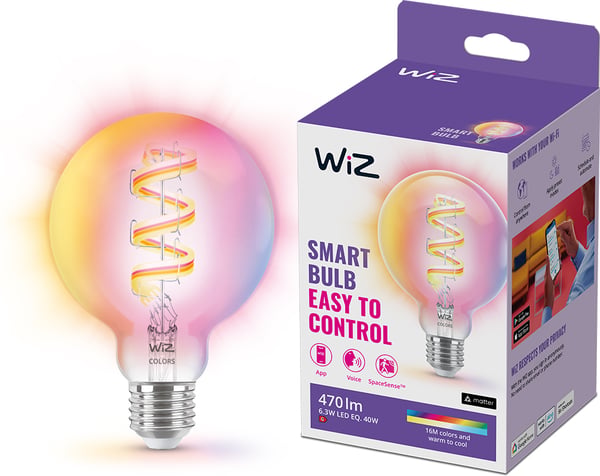 WiZ smartlampe, E27, G95, RGB, Wi-Fi, 2200-6500 K, 470 lm, 1 stk.