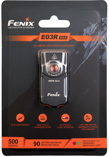 Fenix E03R V2.0 -nyckelringlampa, 500 lm