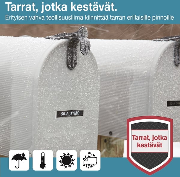 Dymo D1 Durable -hållbar etikett 12 mm x 5,5 m, svart på vit botten