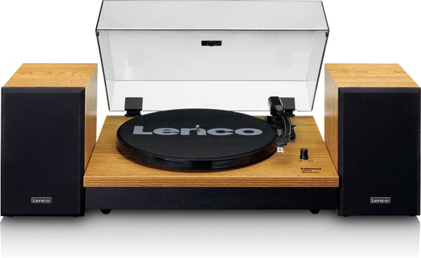 Lenco LS-300 -vinylskivspelare och högtalare, träfärgad