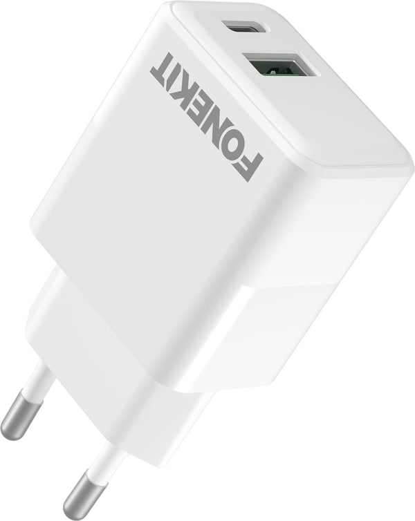 FoneKit Double 20W-laddare, USB-C + USB-A, vit