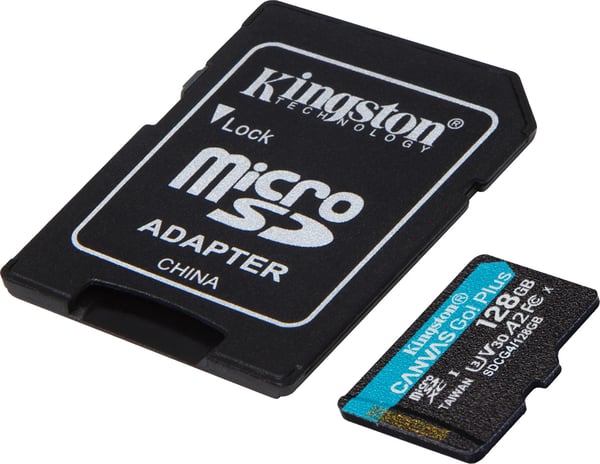 Kingston 128 GB microSDXC Canvas Go! Plus Gen4 minneskort + SD-adapter