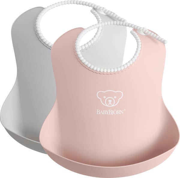 BabyBjörn Baby Bib - matlapp, 2 st, Grå / Puderrosa