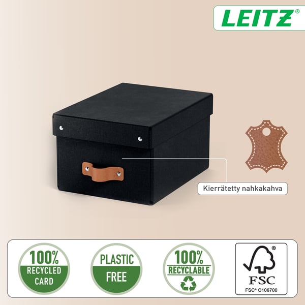 Leitz Puro förvaringslåda med lock, S-storlek, 7 l, 2 st, svart