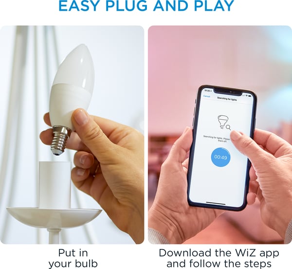 WiZ smartlampe, E14, RGBW - alle farver og nuancer af hvidt lys, Wi-Fi, 470 lm, 2-pak