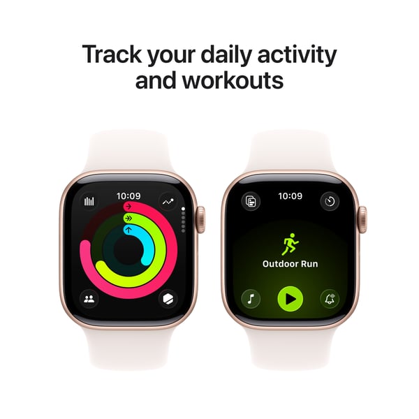 Apple Watch Series 11 (GPS + Cellular) 42 mm roséguld aluminiumkapsel och röd sportarmband, S/M