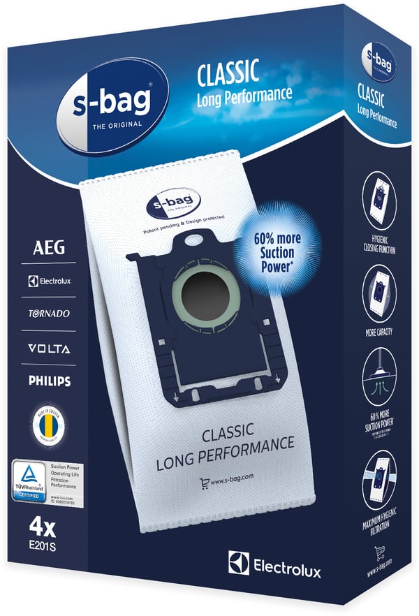 Electrolux Classic Lang Performance E201S S-Bag - støvpose, 4 stk.