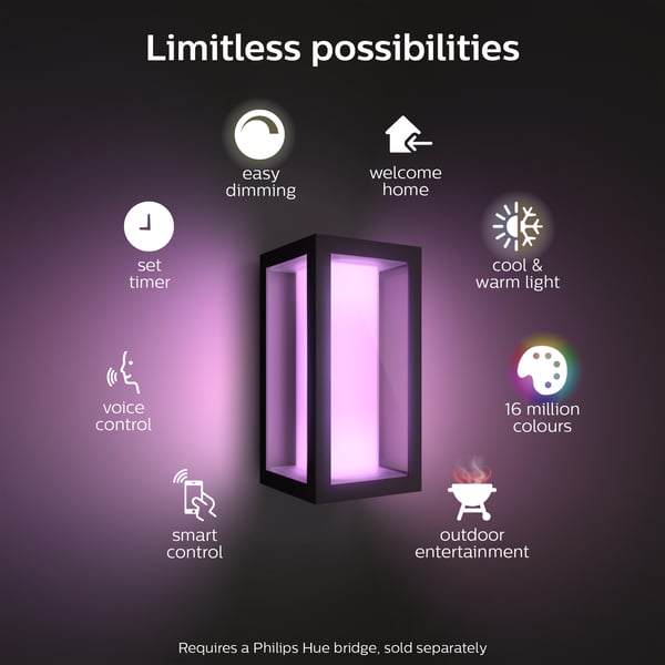 Philips Hue Impress Outdoor -smarthallampa, smal, antracit, för utomhusbruk, 24 cm, 1200 lm