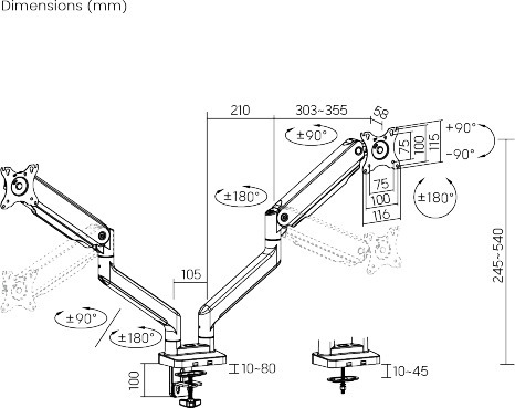 Mozi Dual Display Gas Spring Desk Stand - skrivbordstativ för två skärmar