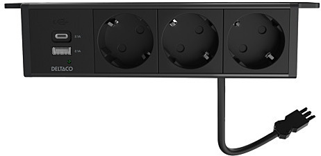DELTACO strømpanel, 3 udtag, 1x21W A+C USB-lader, GST18-tilslutning