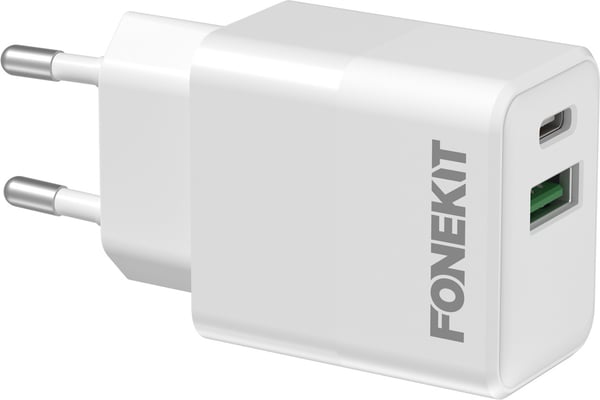 FoneKit Double 20W-laddare, USB-C + USB-A, vit
