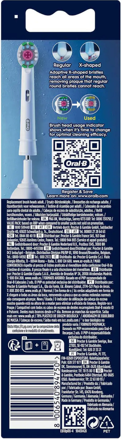 Oral-B Pro 3D White -ersättningsborstar, 4 st