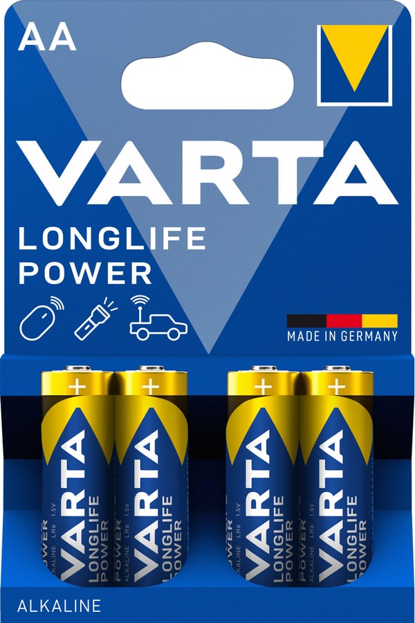 Varta Longlife Power-alkalibatteri, 4 stk. AA (LR06) batterier