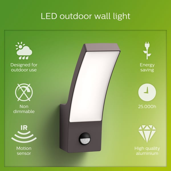 Philips Splay -vägglampa, antracit, 4000K, IR