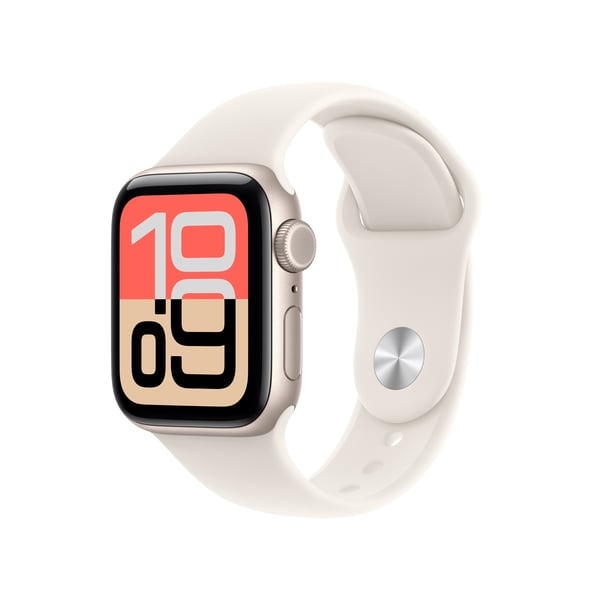 Apple Watch SE 3 (GPS + Cellular) 40 mm stjärnvit aluminiumsboett och stjärnvit sportarmband, S/M