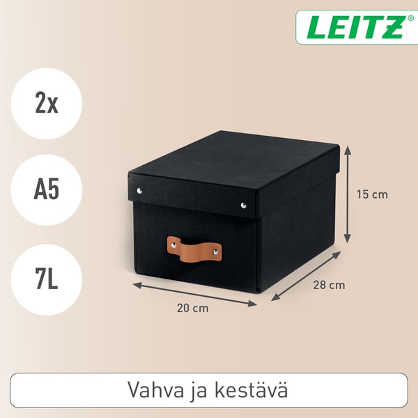 Leitz Puro förvaringslåda med lock, S-storlek, 7 l, 2 st, svart