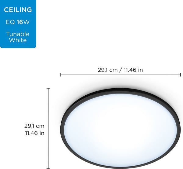 WiZ SuperSlim -takplafond, rund, sort, 16 W, justerbar hvid, Wi-Fi