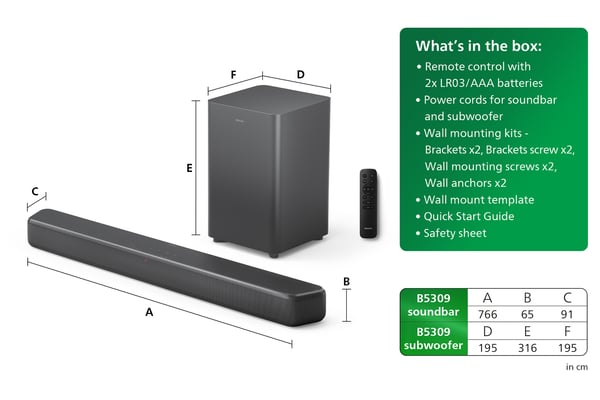 Philips TAB5309 2.1 Soundbar lydsystem