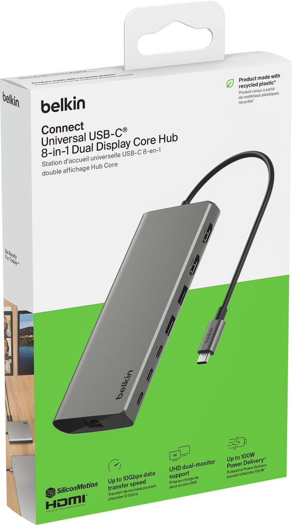 Belkin Connect USB-C 8-i-1 Dual Display Core Hub - hub, otte porte