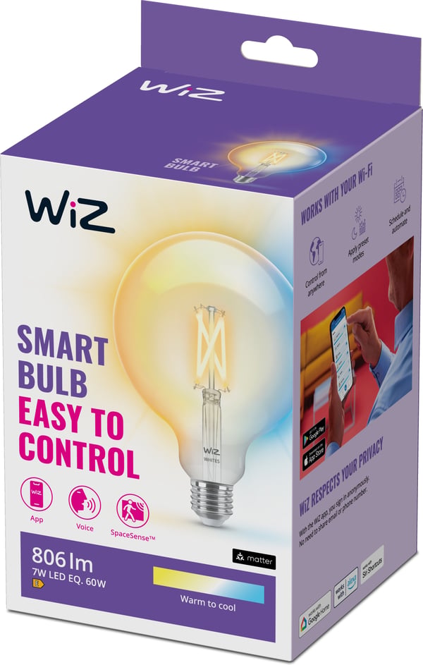 WiZ smartlampe globe, E27, Wi-Fi, 2700-6500 K