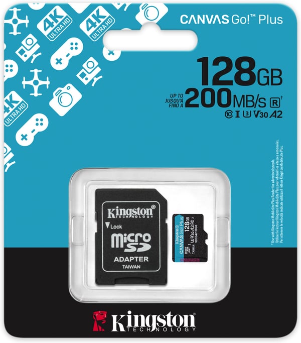 Kingston 128 GB microSDXC Canvas Go! Plus Gen4 minneskort + SD-adapter