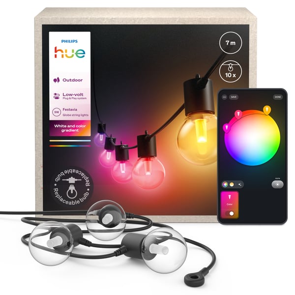 Philips Hue Festavia globe ljusslinga för utomhusbruk, 7 m