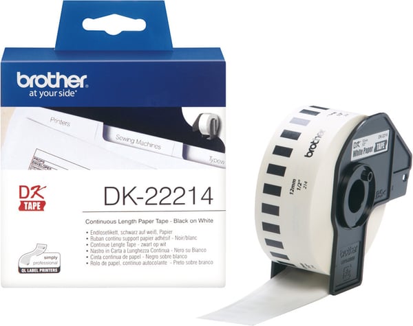 Brother DK-22214 -rulle-etikett, 12 mm, svart/vit
