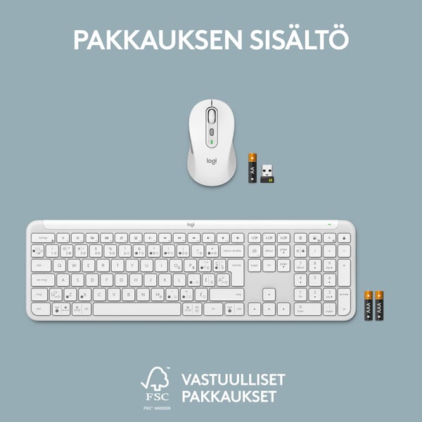 Logitech MK950 Signature Slim-tastatur og mus, hvid