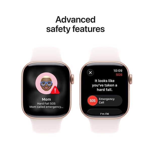 Apple Watch Series 11 (GPS + Cellular) 42 mm roséguld aluminiumkapsel och röd sportarmband, S/M
