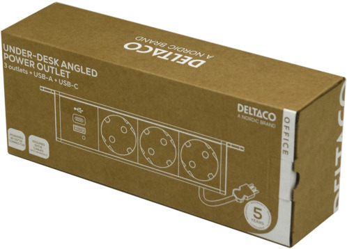 DELTACO strømpanel, 3 udtag, 1x21W A+C USB-lader, GST18-tilslutning