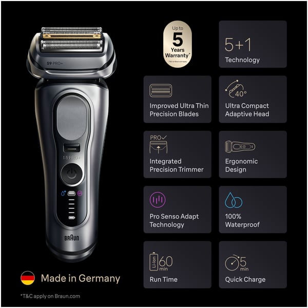 Braun Series 9 PRO+ 9667CC Wet&Dry -Pro SensoAdapt rakapparat med SmartCare-station, Silver