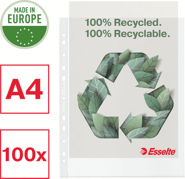 Esselte 100% Återvunnen mappficka, A4 MAXI, 100 st